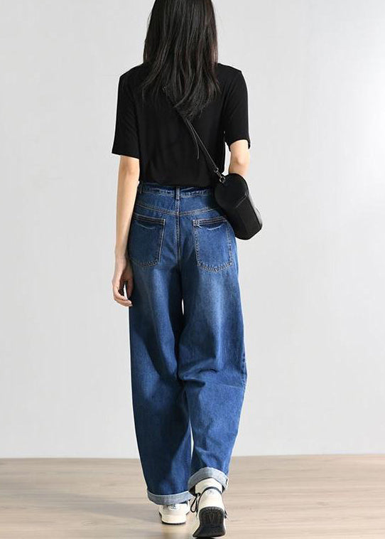 Women Blue High Waist Denim Pants Summer