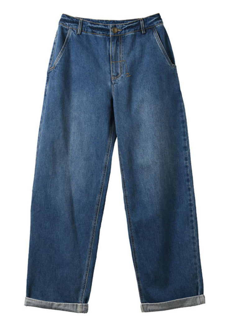 Women Blue High Waist Denim Pants Summer