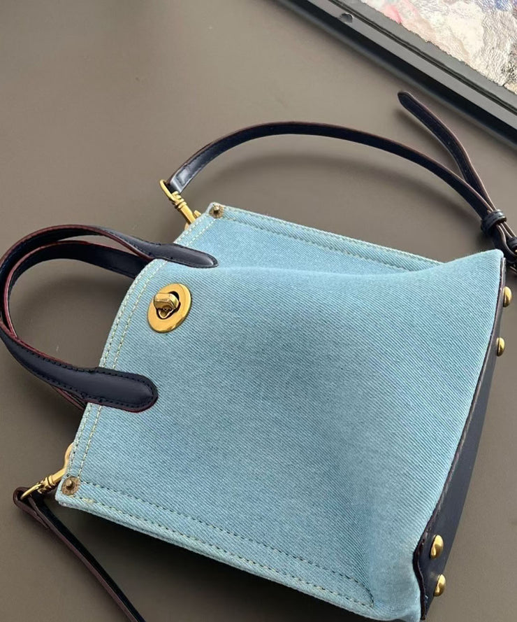 Women Blue Large Capacity Solid Durable Denim Tote Handbag