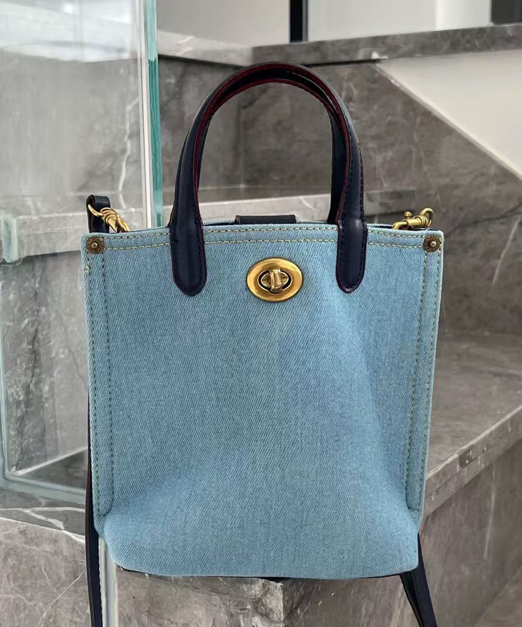 Women Blue Large Capacity Solid Durable Denim Tote Handbag