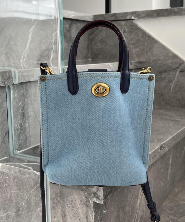 Women Blue Large Capacity Solid Durable Denim Tote Handbag