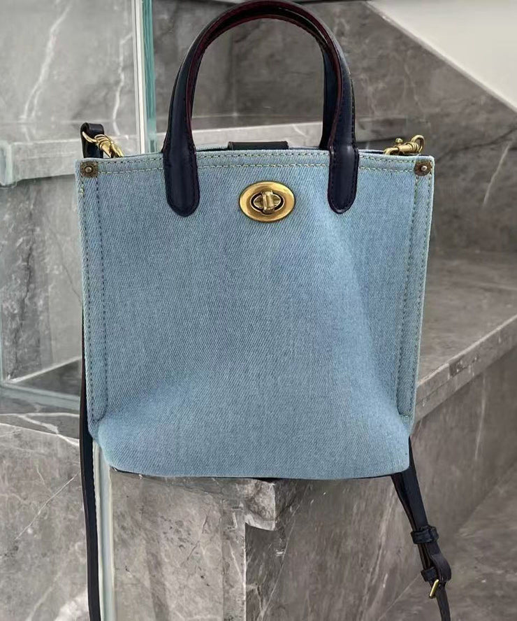 Women Blue Large Capacity Solid Durable Denim Tote Handbag