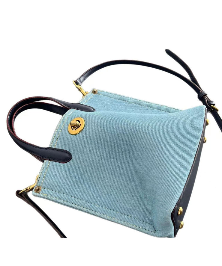 Women Blue Large Capacity Solid Durable Denim Tote Handbag