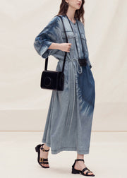 Women Blue O Neck Tie Dye Plus Size Denim Dress Summer