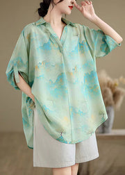 Women Blue Oversized Print Chiffon Shirts Summer