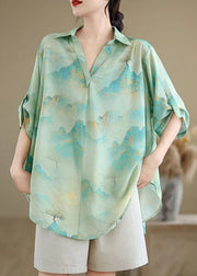 Women Blue Oversized Print Chiffon Shirts Summer
