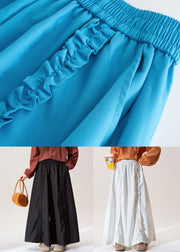 Women Blue Ruffled Elastic Waist Cotton Pants Fall