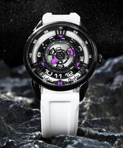 Women Blue Silicone Rubber Waterproof Hollow Out Watches