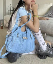 Women Blue Solid Durable Faux Leather Shoulder Bags