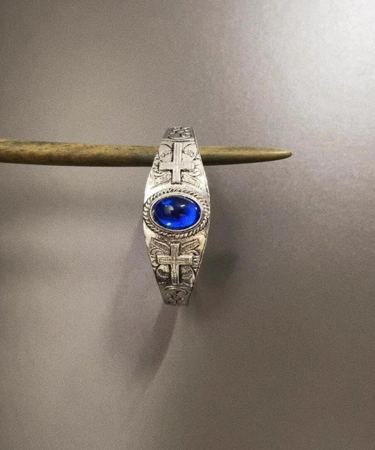 Women Blue Sterling Silver Crystal Bangle