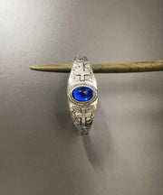 Women Blue Sterling Silver Crystal Bangle