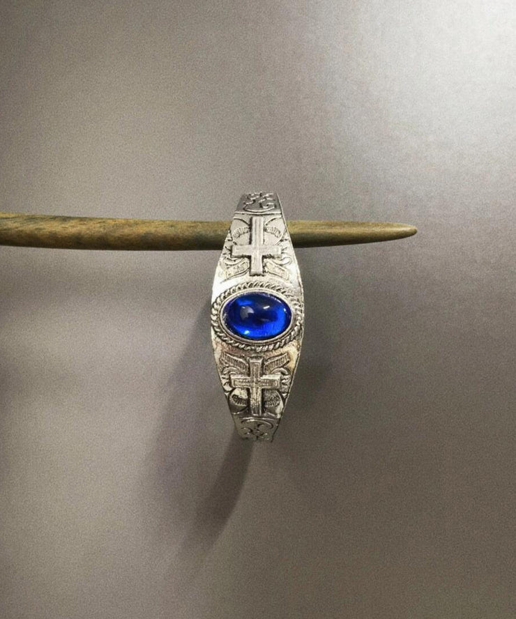 Women Blue Sterling Silver Crystal Bangle