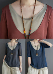 Women Brick Red Patchwork Knit Tanks Summer