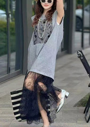 Women Brown Backless Patchwork Lace Straight  Dresses Sleeveless