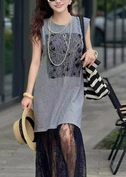 Women Brown Backless Patchwork Lace Straight  Dresses Sleeveless