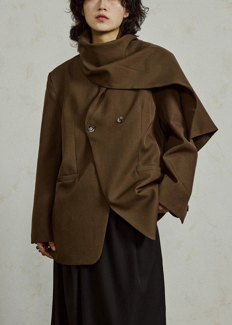 Women Brown Bow Pockets Patchwork Coats Fall