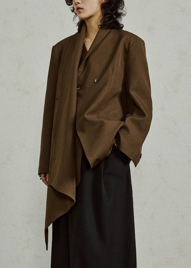 Women Brown Bow Pockets Patchwork Coats Fall