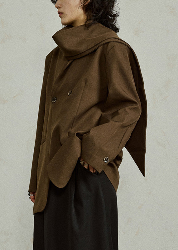 Women Brown Bow Pockets Patchwork Coats Fall