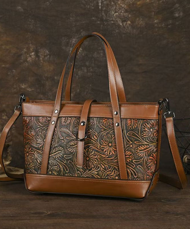 Women Brown Embossed Faux Leather Tote Bag