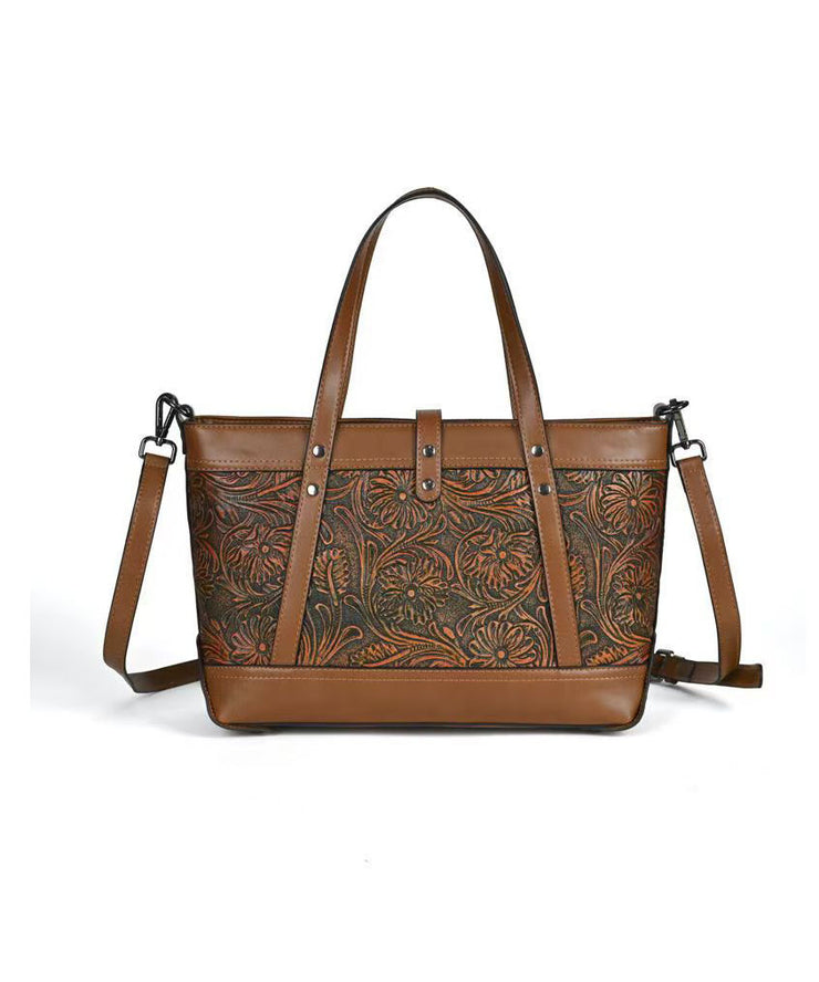Women Brown Embossed Faux Leather Tote Bag