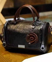 Women Brown Floral Calf Leather Durable Tote Handbag