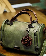 Women Brown Floral Calf Leather Durable Tote Handbag