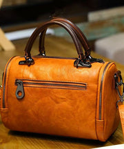 Women Brown Floral Calf Leather Durable Tote Handbag