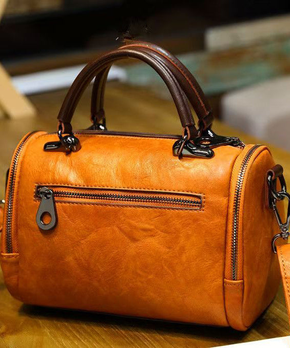 Women Brown Floral Calf Leather Durable Tote Handbag