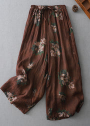 Women Brown Oversized Print Cotton Pants Fall