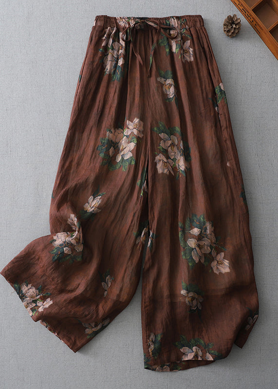 Women Brown Oversized Print Cotton Pants Fall