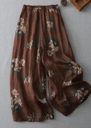 Women Brown Oversized Print Cotton Pants Fall