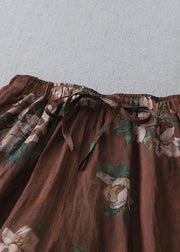 Women Brown Oversized Print Cotton Pants Fall