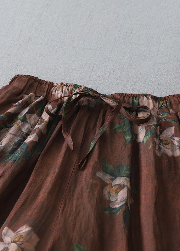 Women Brown Oversized Print Cotton Pants Fall