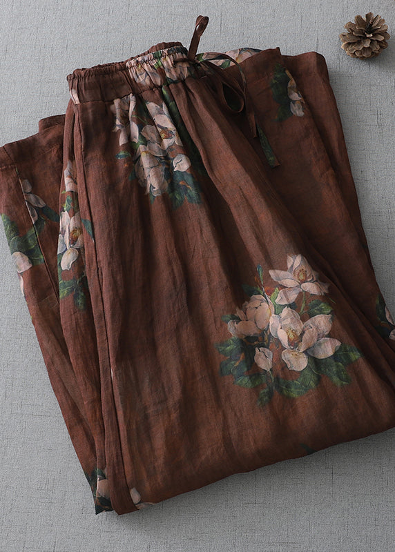 Women Brown Oversized Print Cotton Pants Fall