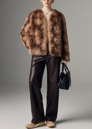 Women Brown Oversized Tie Dye Faux Fur Coat Winter