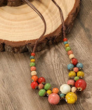 Women Brown Weave Ceramic Beading Gratuated Bead Necklace
