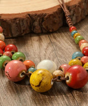 Women Brown Weave Ceramic Beading Gratuated Bead Necklace