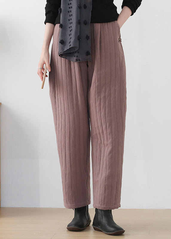Women Button Pockets Elastic Waist Cotton Lantern Pants Winter