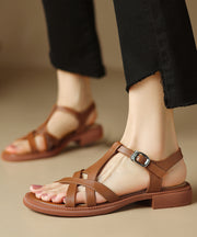 Women Caramel Hollow Out Splicing Walking Sandals Peep Toe