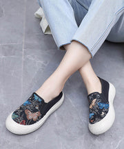 Women Casual Embroidered Flats Black Cotton Fabric