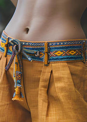 Women Casual Yellow Patchwork Cotton Shorts Summer