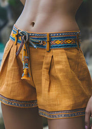Women Casual Yellow Patchwork Cotton Shorts Summer