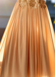 Women Champagne Gold Embroidered High Waist Cotton Skirts Summer