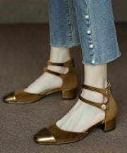 Women Champagne Velour Splicing Cowhide Leather Chunky Sandals