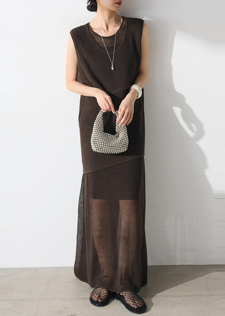 Women Chocolate Asymmetrical Tulle Two Piece Set Women Clothing Summer