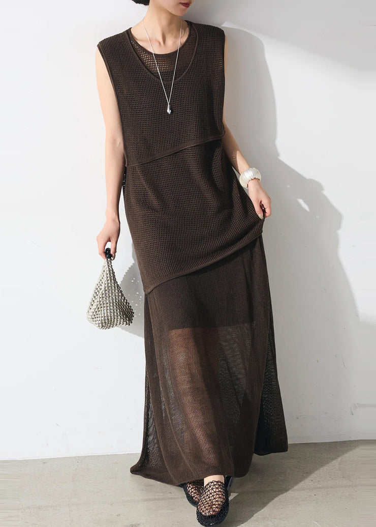 Women Chocolate Asymmetrical Tulle Two Piece Set Women Clothing Summer