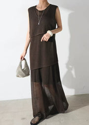 Women Chocolate Asymmetrical Tulle Two Piece Set Women Clothing Summer