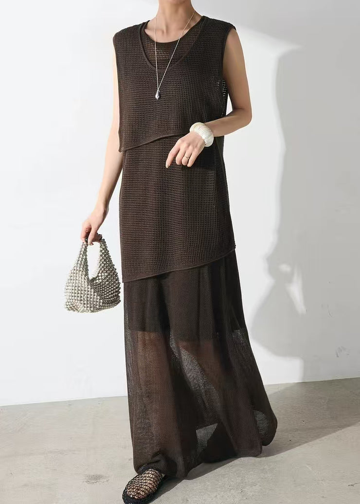 Women Chocolate Asymmetrical Tulle Two Piece Set Women Clothing Summer
