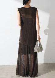 Women Chocolate Asymmetrical Tulle Two Piece Set Women Clothing Summer