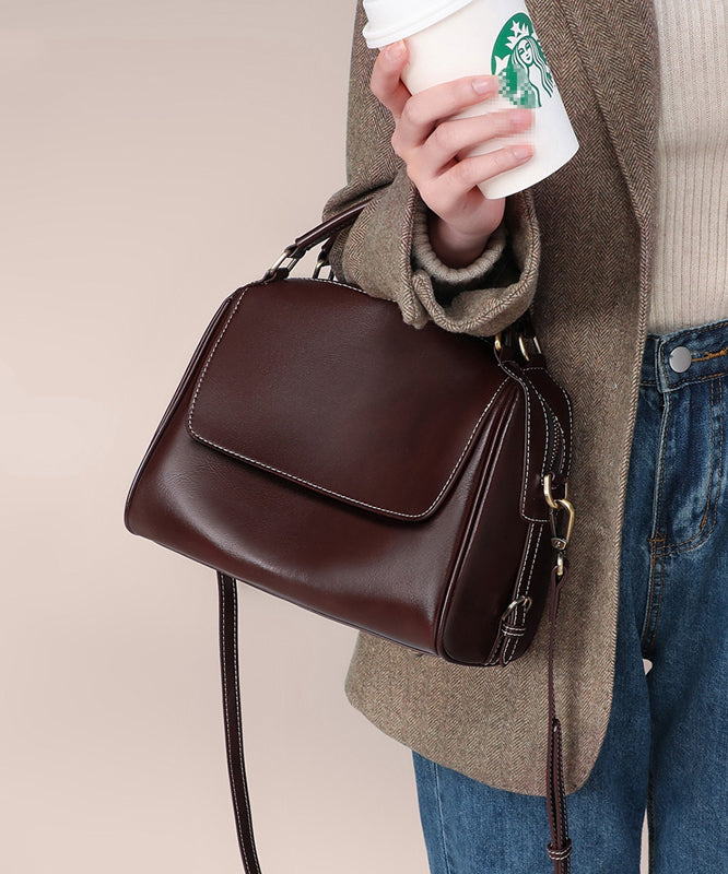 Women Coffee Calf Leather Durable CrossBody Bag